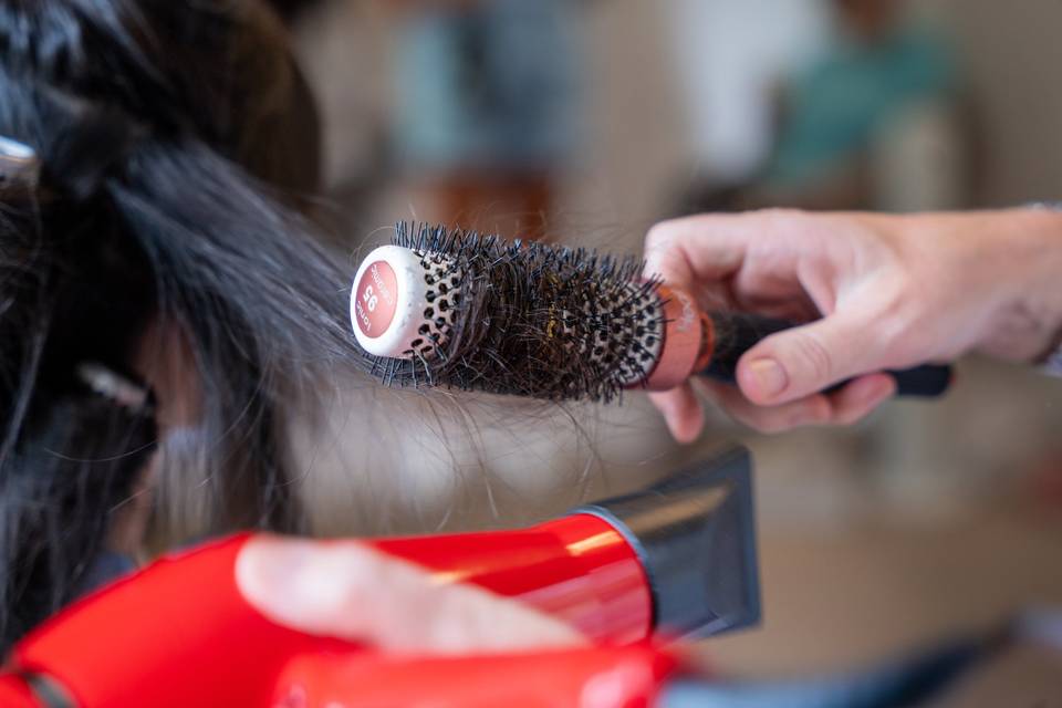 Hair curling close up