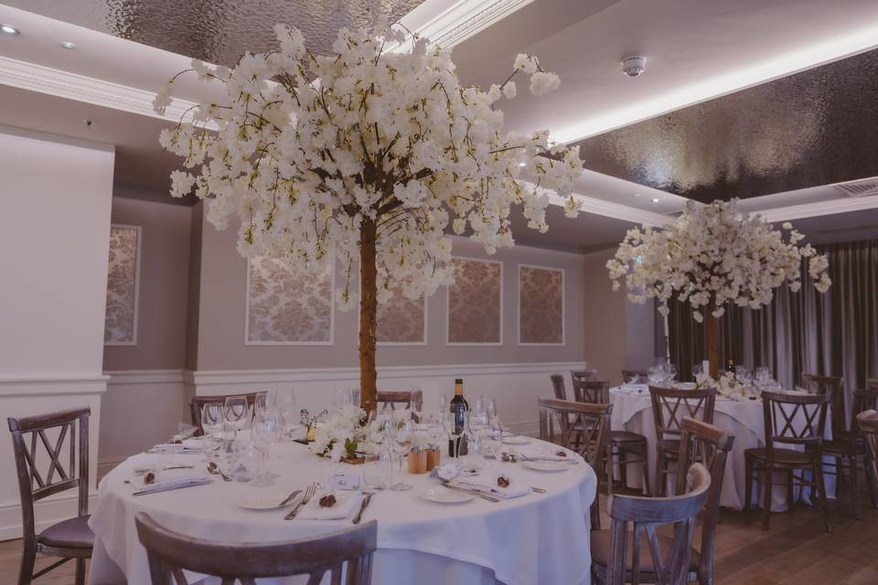 Wedding table blossom trees