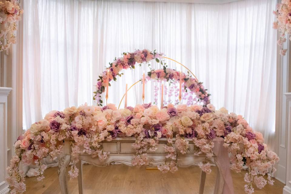 Pink ceremony table styling