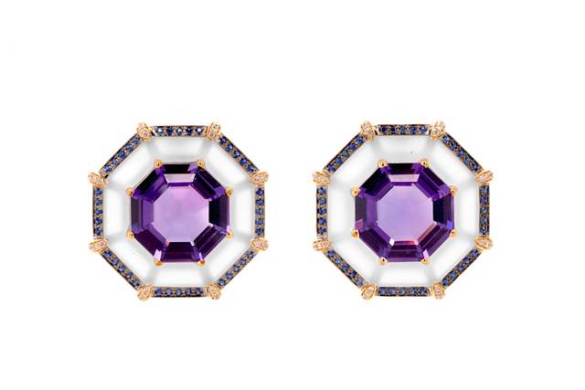 Octagon Amethyst 18ct Earrings