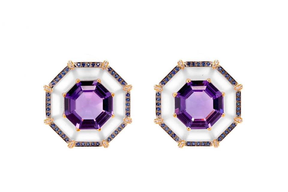 Octagon Amethyst 18ct Earrings