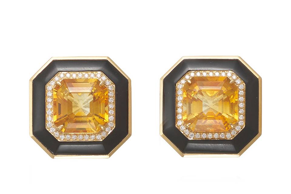 Citrine, Dia & Onyx Earrings