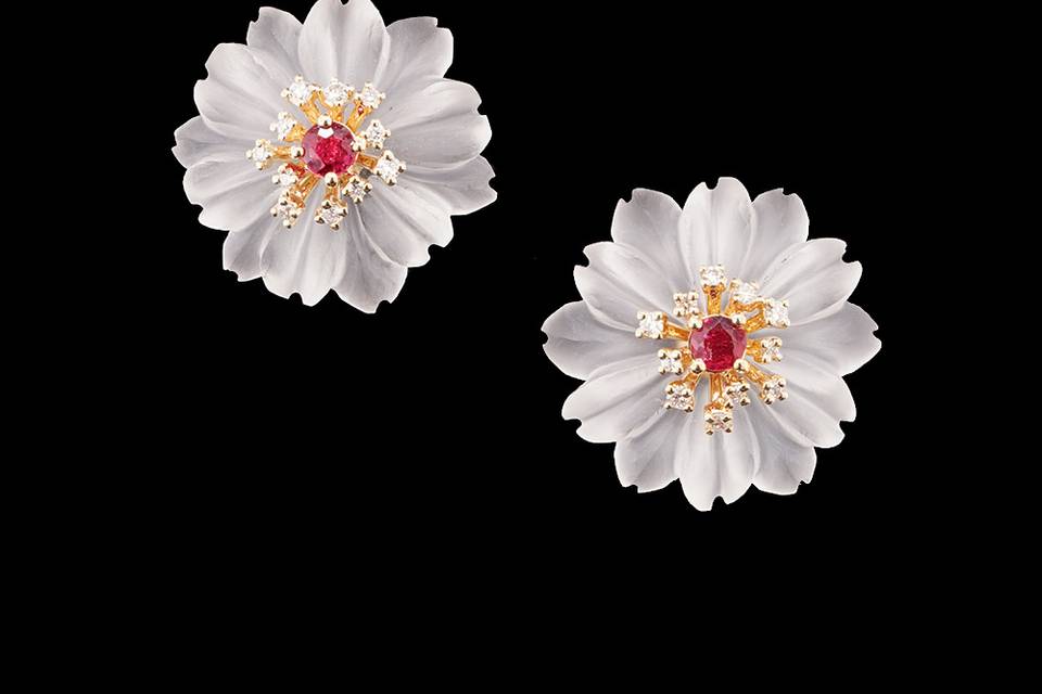 Ruby and Rock Crystal Earrings