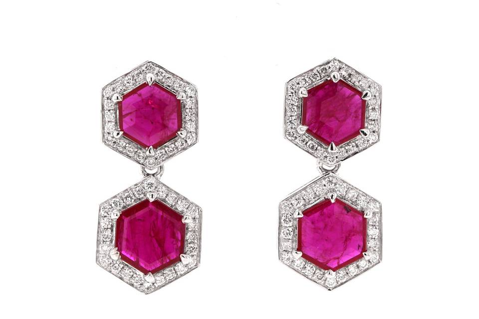 Hexagon Ruby Earrings