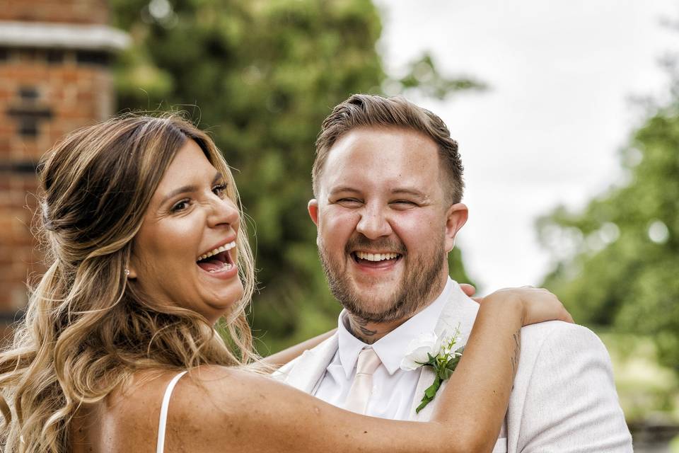 Relaxed bride and groom