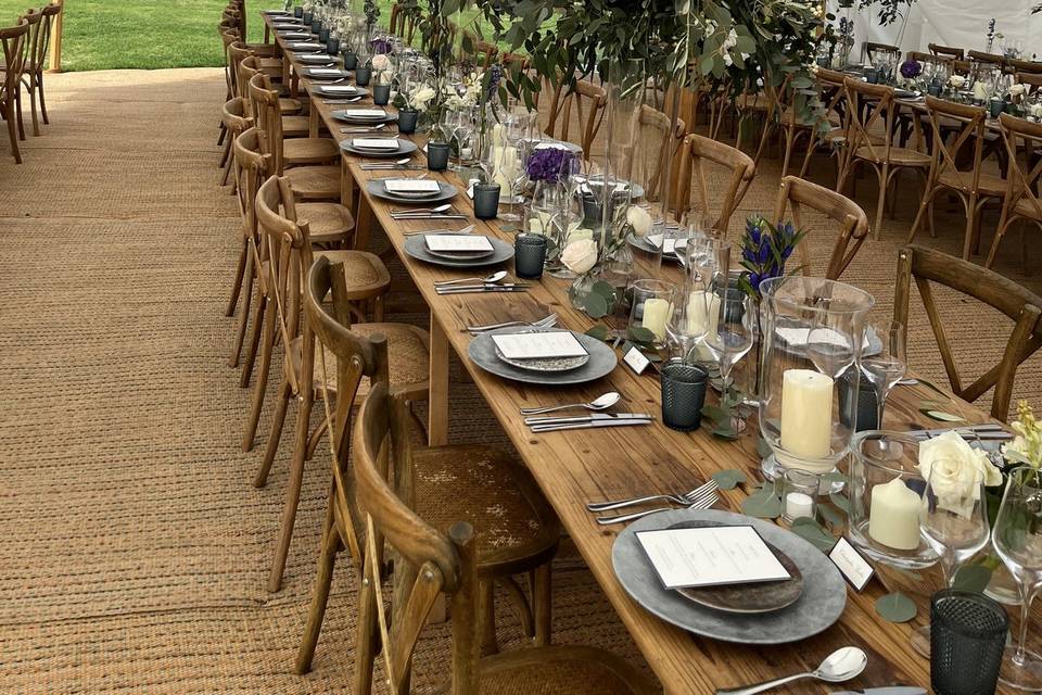 Banquet tables with tall displ