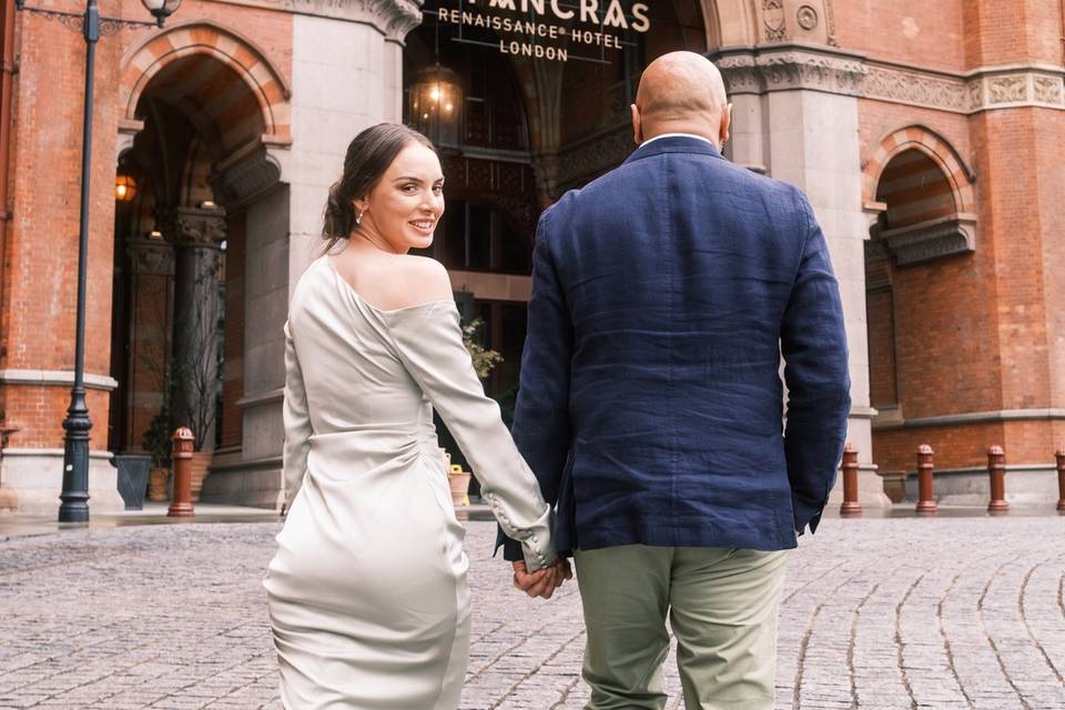 Bride looks back