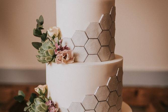 Three tier cake with fondant hexagons