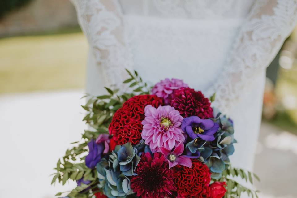 Blue and red bouquet