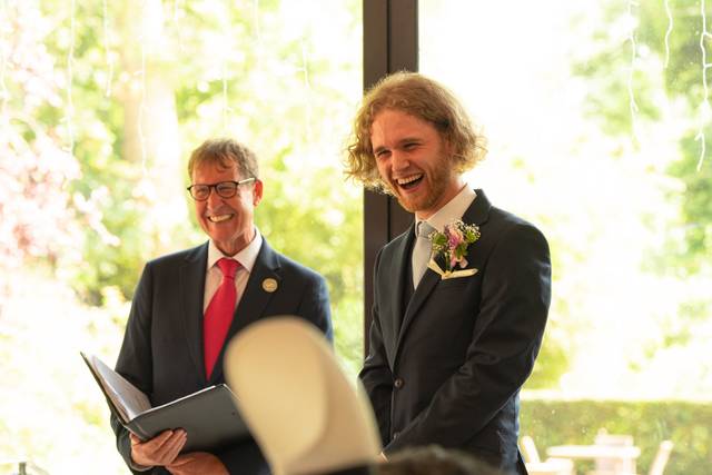 Grooms joy as his bride enters