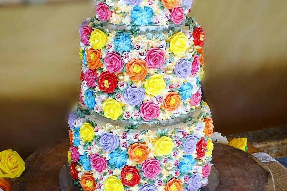 Colourful Floral Wedding Cake