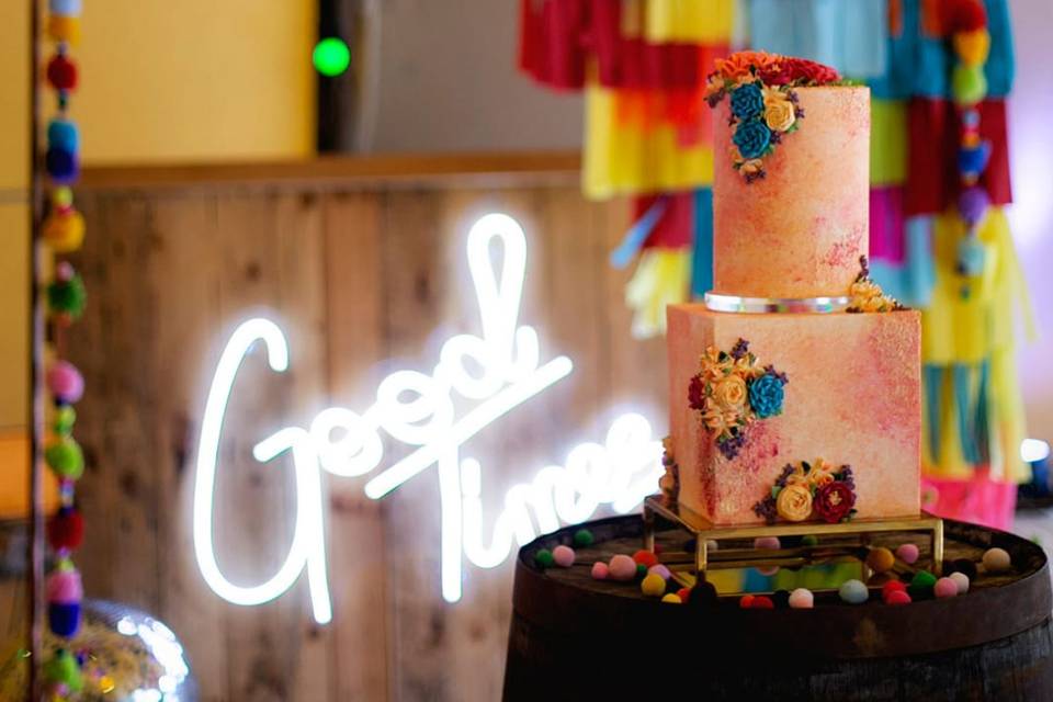 Square buttercream floral cake