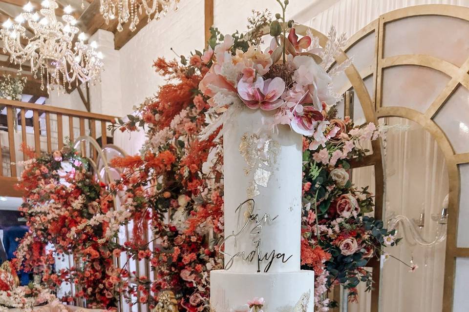 Pink floral tall cake