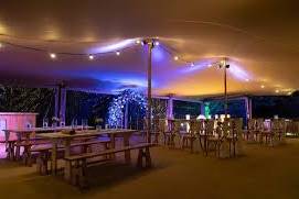 Inside a stretch tent