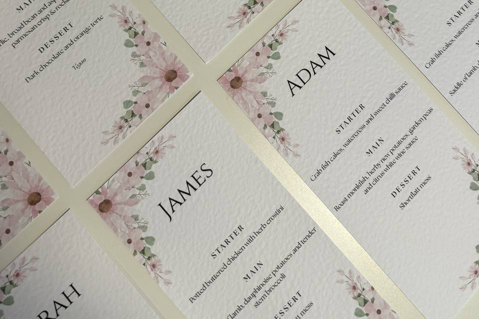 Floral Textured Menus