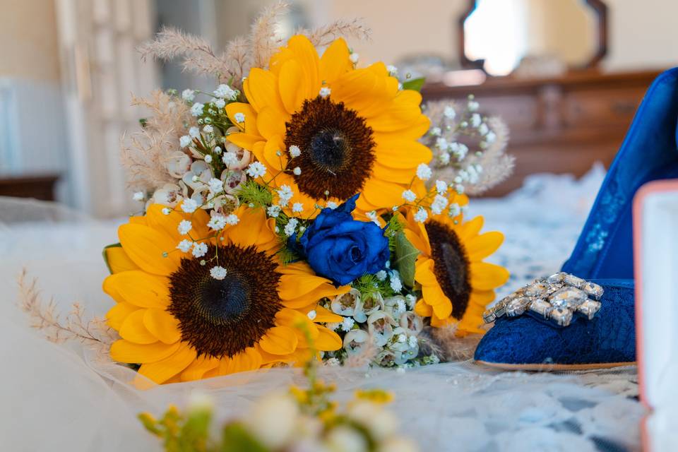 Blue and sunflowers