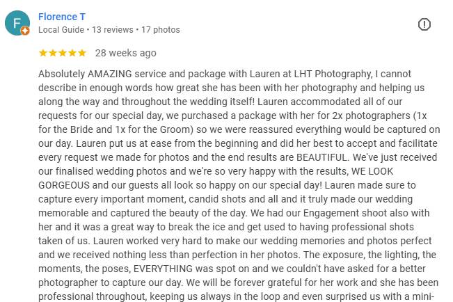 LHT Photography Google Review