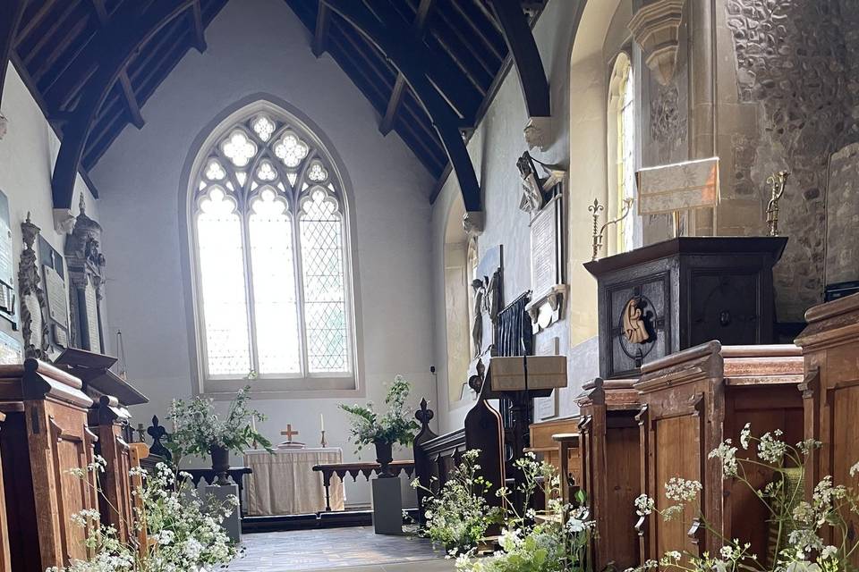 Meadow themed church florals