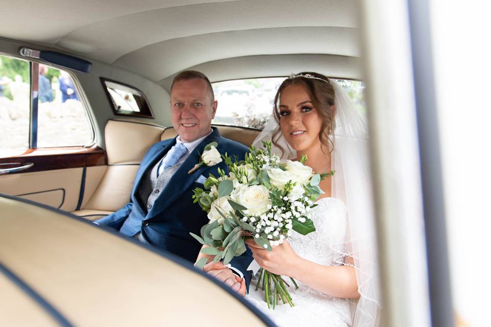 Bride & Father in the Car