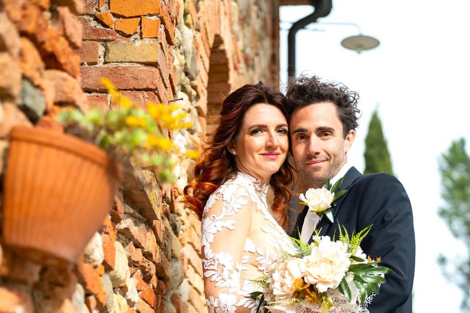 Bride and groom with flowers