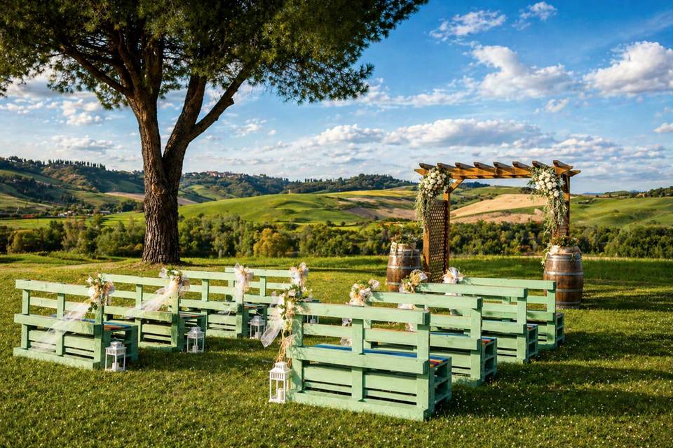 Wedding setting at sunset