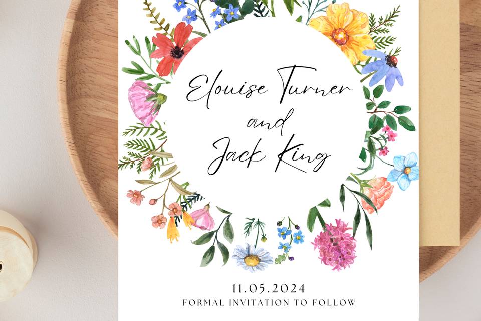 Floral wreath save the date