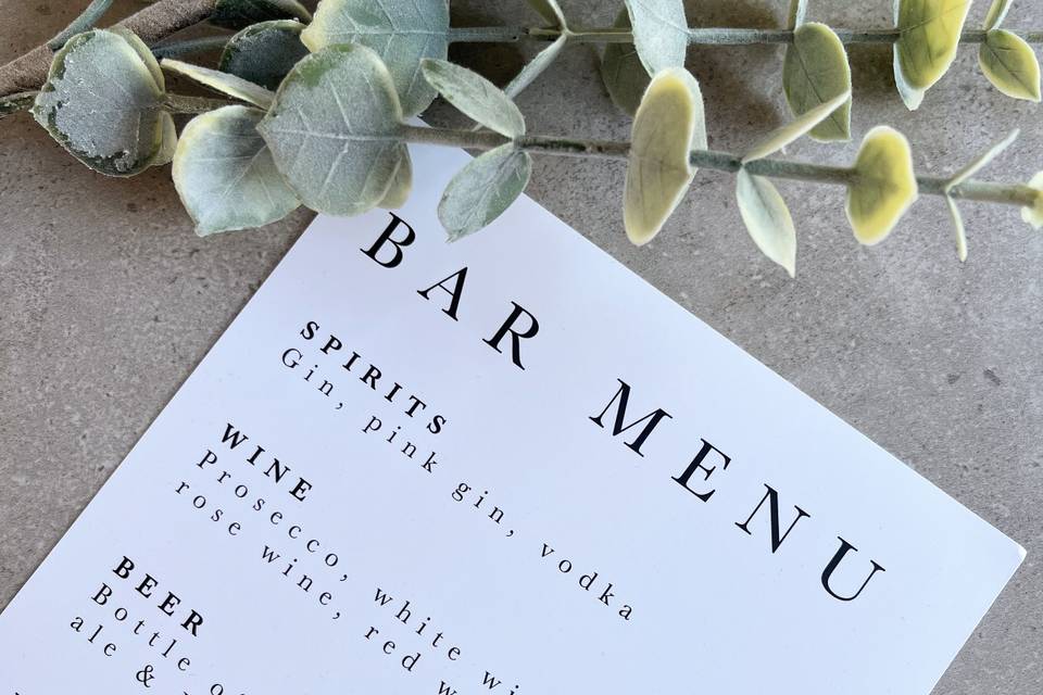 Bar menu