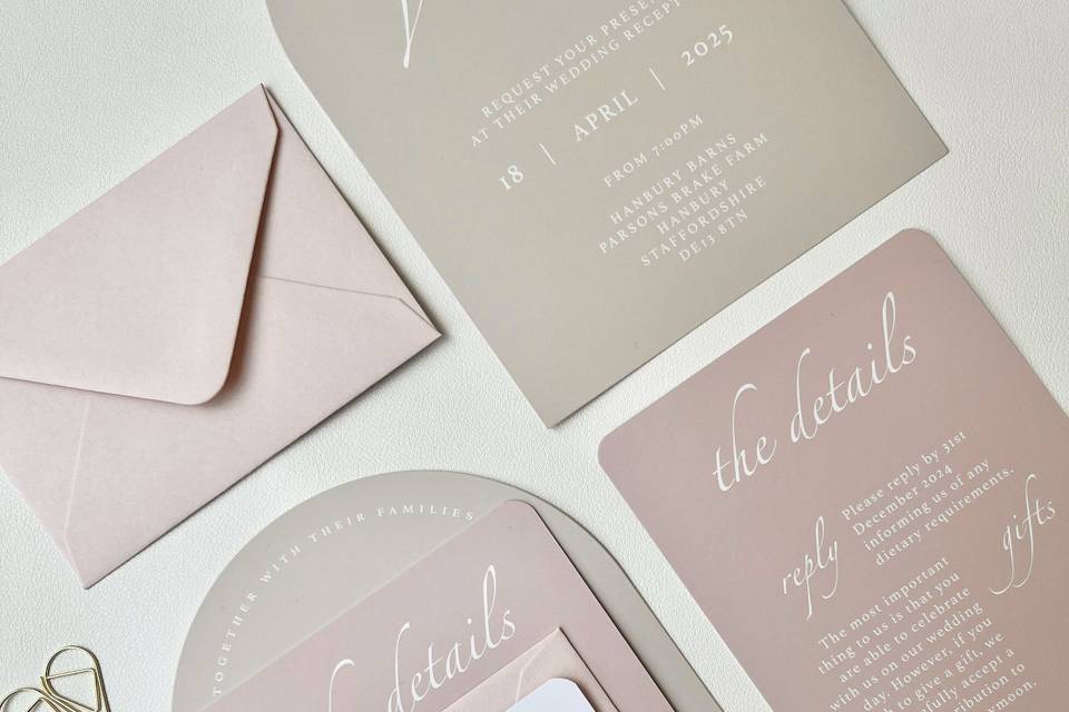 Blush and beige invitation set