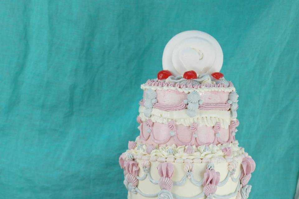 Kitschy pink and white two-tier