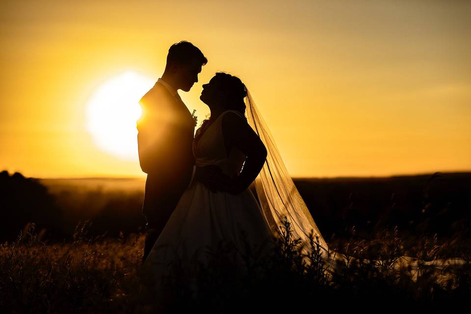 Bride and groom sunset