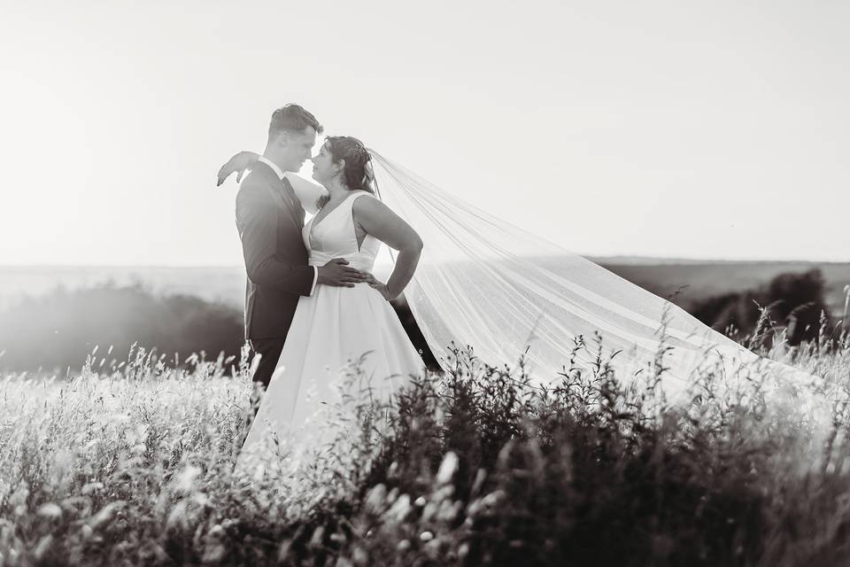 Bride and groom sunset