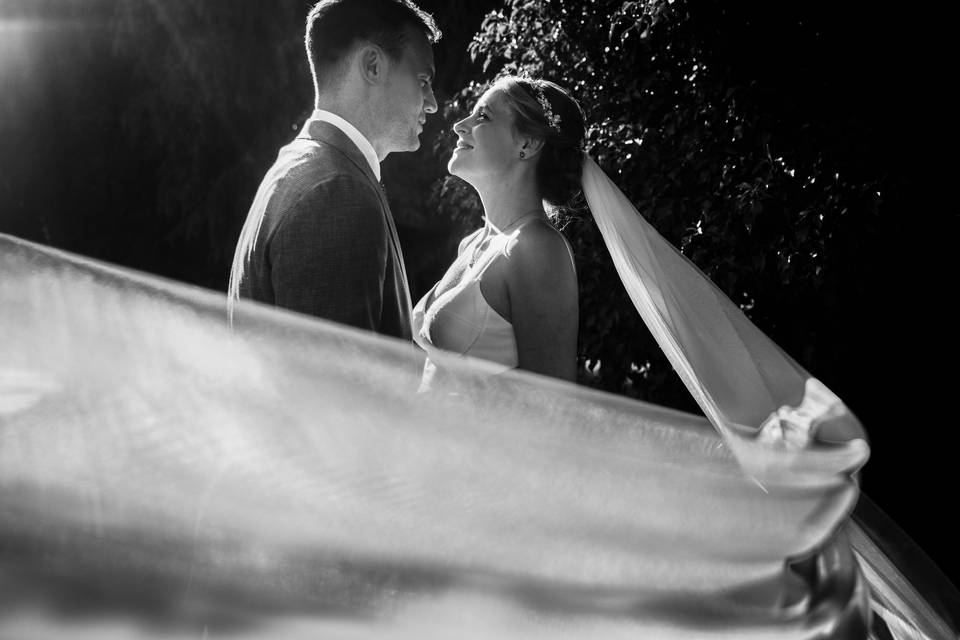 Bride and groom black and whit