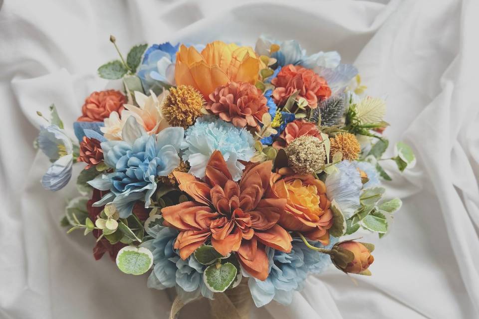 Pale blue and rusty orange