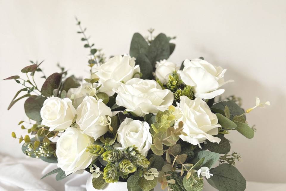 White roses and greenery