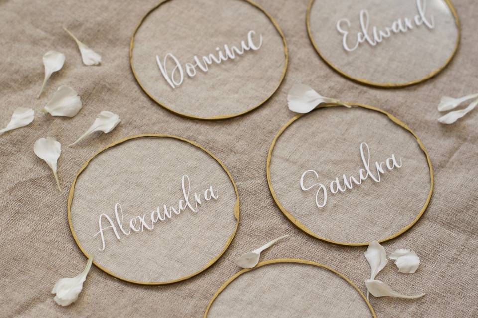 Gold edge acrylic place cards