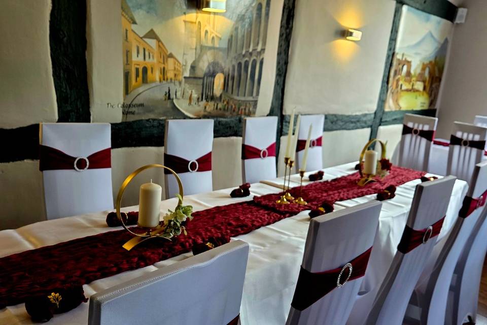 Burgundy tables