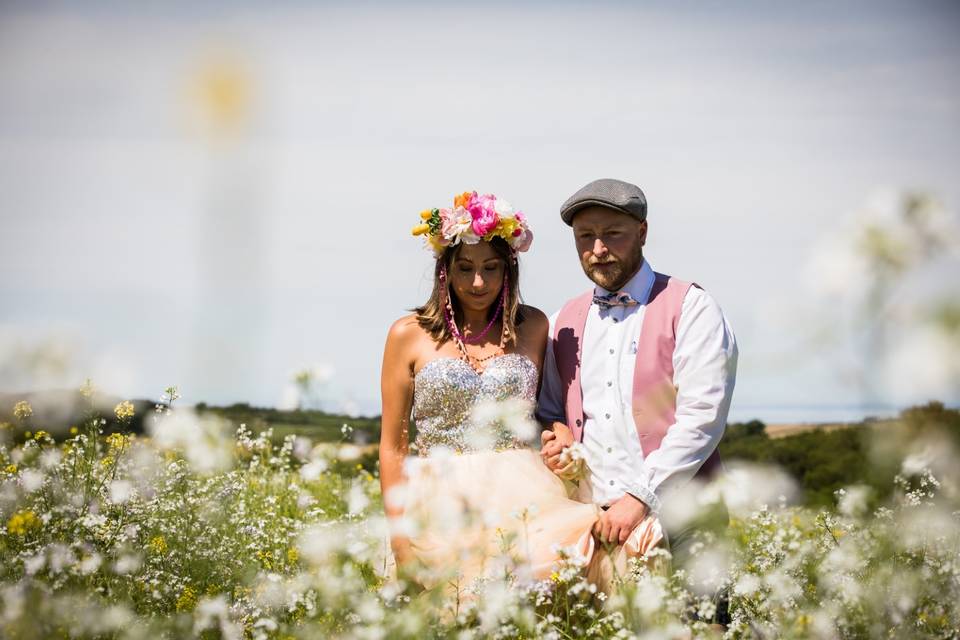 Couple in the wild flowers