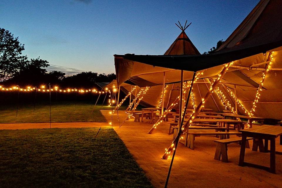 Tipi at night time