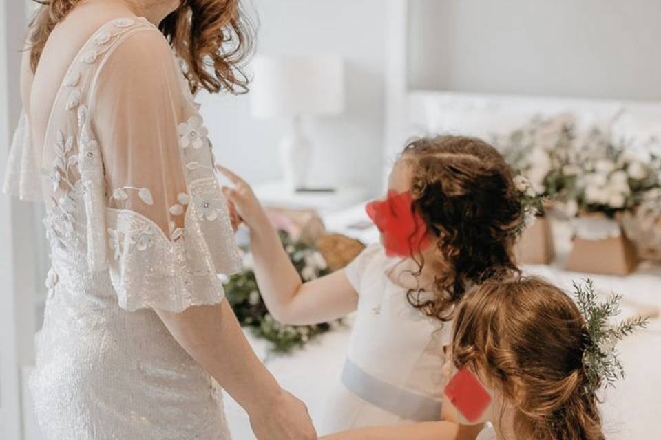 Bride and flower girls