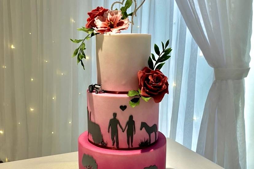 Burgundy gradient wedding cake