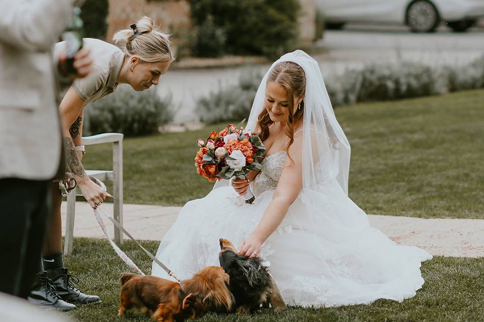 Bride kneeling down