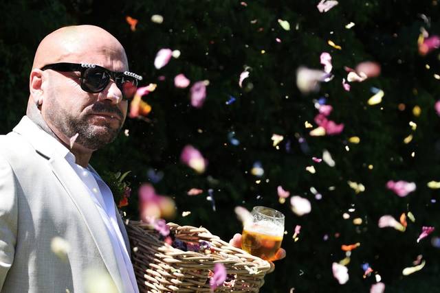 Groom and confetti