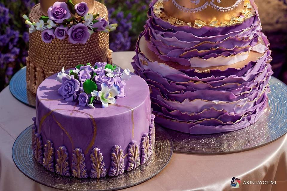 Gold and purple wedding cake