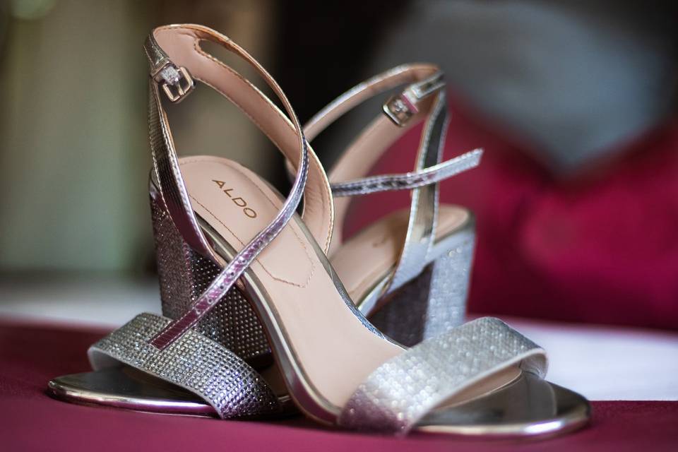 Close up of bridal shoes