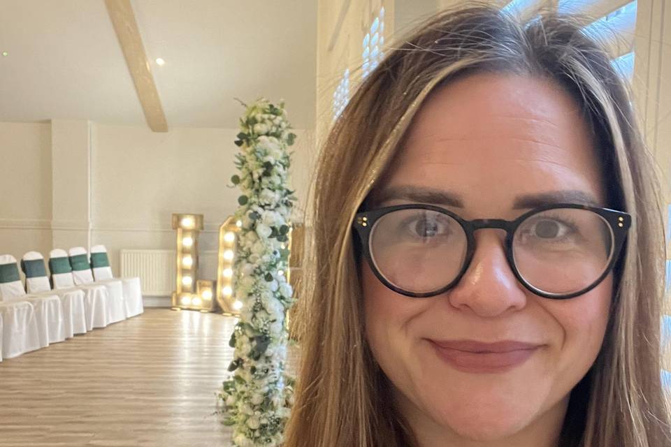 Emily Ayres at a wedding venue