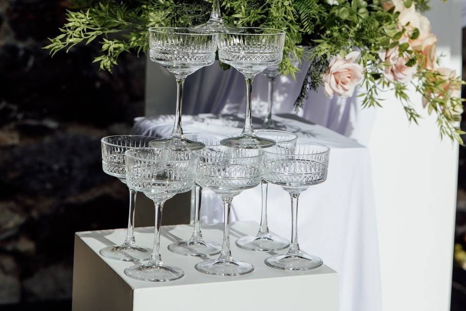 Floral champagne tower