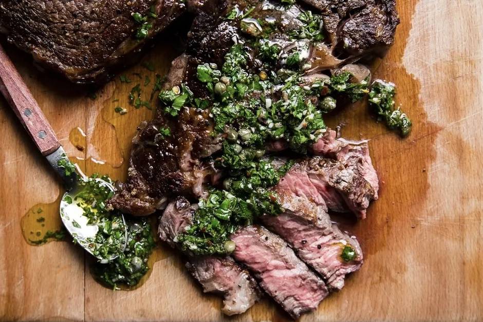 Beef sirloin, salsa verde