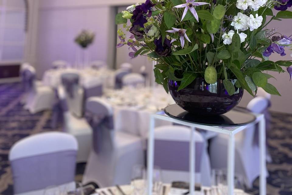 Purple and blue centrepiece