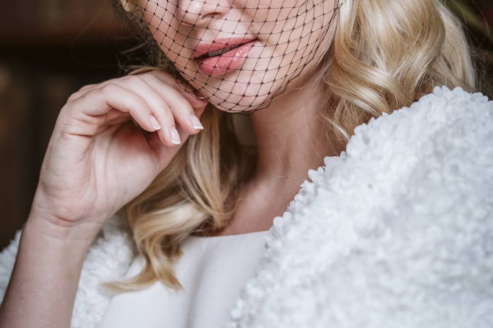 Chiffon flowers Birdcage veil