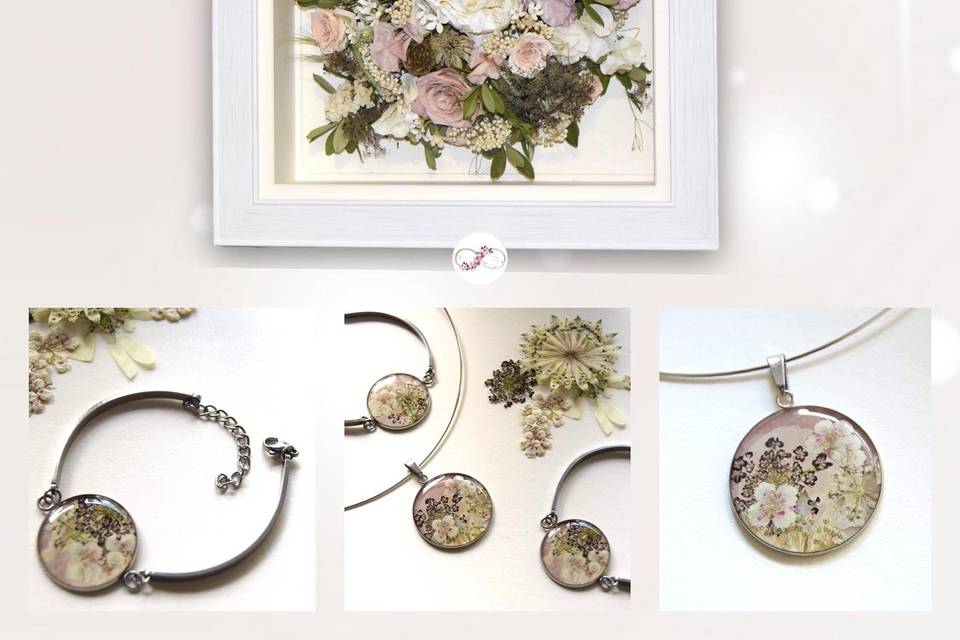 Preserved bouquet & jewellery